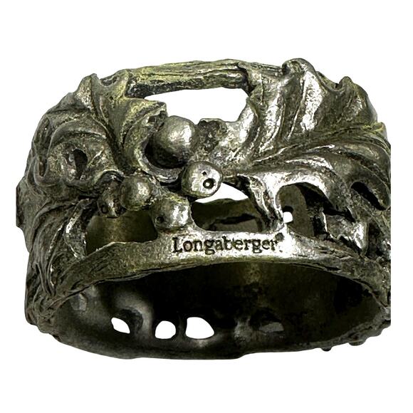 Longaberger American Holly Pewter Napkin Rings 2001 Original Box #75736-Set of 4 - Picture 3 of 10